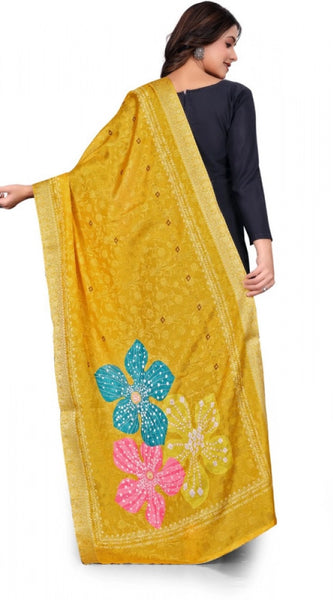 Mayawye Women's chanderi silk  Printed Dupatta (Yellow, Length: 2 Mtr)