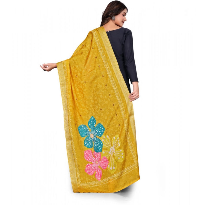 Mayawye Women's chanderi silk  Printed Dupatta (Yellow, Length: 2 Mtr)