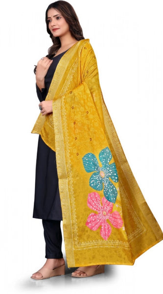 Mayawye Women's chanderi silk  Printed Dupatta (Yellow, Length: 2 Mtr)
