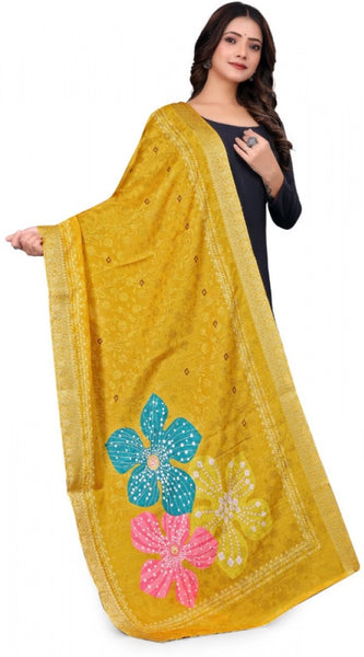 Mayawye Women's chanderi silk  Printed Dupatta (Yellow, Length: 2 Mtr)