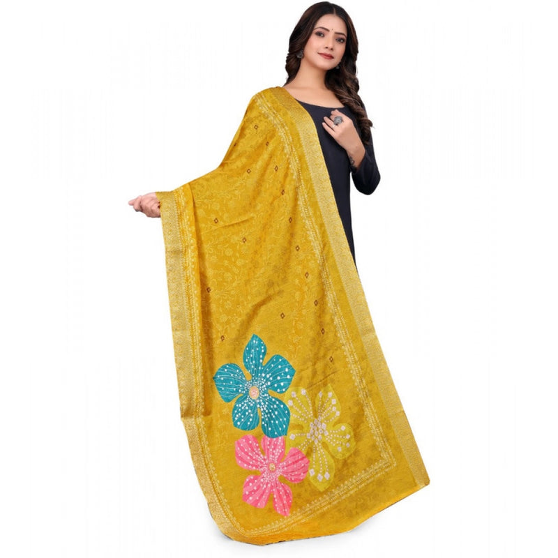 Mayawye Women's chanderi silk  Printed Dupatta (Yellow, Length: 2 Mtr)