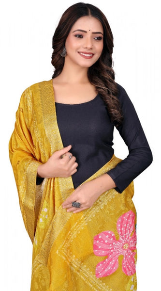 Mayawye Women's chanderi silk  Printed Dupatta (Yellow, Length: 2 Mtr)