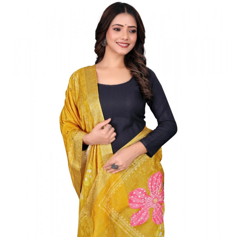 Mayawye Women's chanderi silk  Printed Dupatta (Yellow, Length: 2 Mtr)