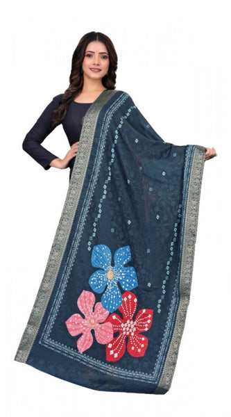 Mayawye Women's chanderi silk  Printed Dupatta (Navy Blue, Length: 2 Mtr)