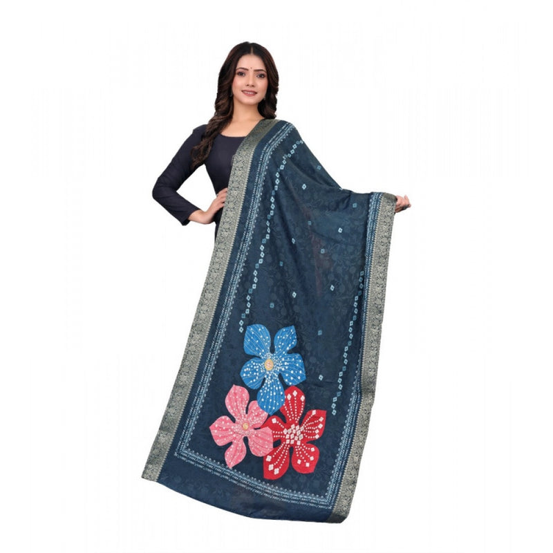 Mayawye Women's chanderi silk  Printed Dupatta (Navy Blue, Length: 2 Mtr)