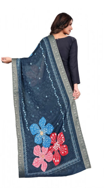 Mayawye Women's chanderi silk  Printed Dupatta (Navy Blue, Length: 2 Mtr)
