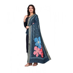Mayawye Women's chanderi silk  Printed Dupatta (Navy Blue, Length: 2 Mtr)