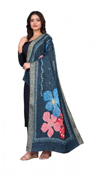 Mayawye Women's chanderi silk  Printed Dupatta (Navy Blue, Length: 2 Mtr)