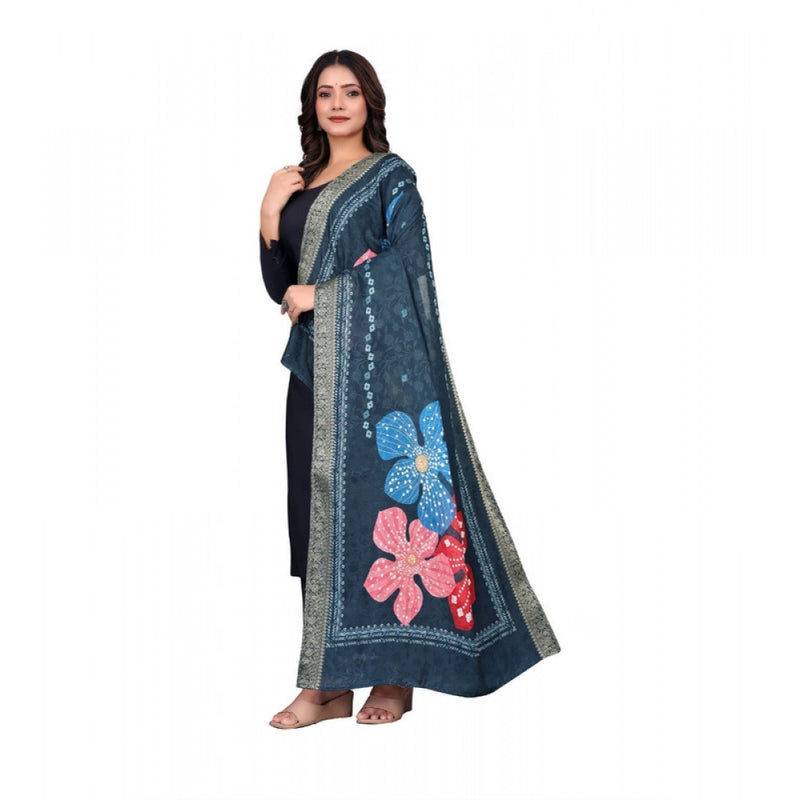 Mayawye Women's chanderi silk  Printed Dupatta (Navy Blue, Length: 2 Mtr)