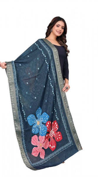Mayawye Women's chanderi silk  Printed Dupatta (Navy Blue, Length: 2 Mtr)