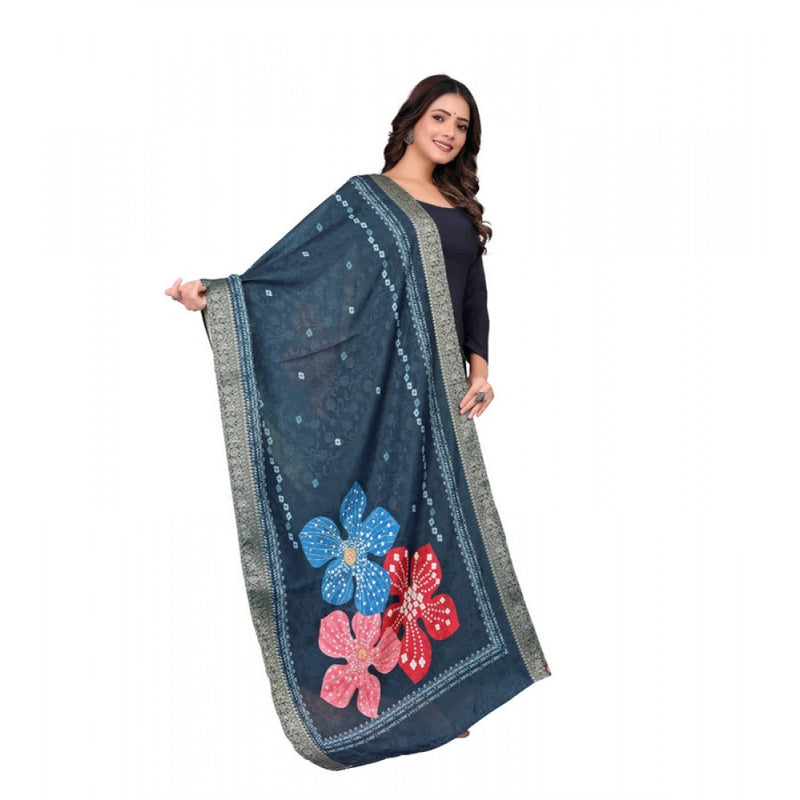 Mayawye Women's chanderi silk  Printed Dupatta (Navy Blue, Length: 2 Mtr)