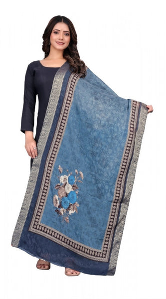 Mayawye Women's chanderi silk  Printed Dupatta (Navy Blue, Length: 2 Mtr)