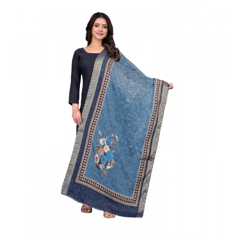 Mayawye Women's chanderi silk  Printed Dupatta (Navy Blue, Length: 2 Mtr)