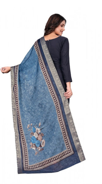 Mayawye Women's chanderi silk  Printed Dupatta (Navy Blue, Length: 2 Mtr)