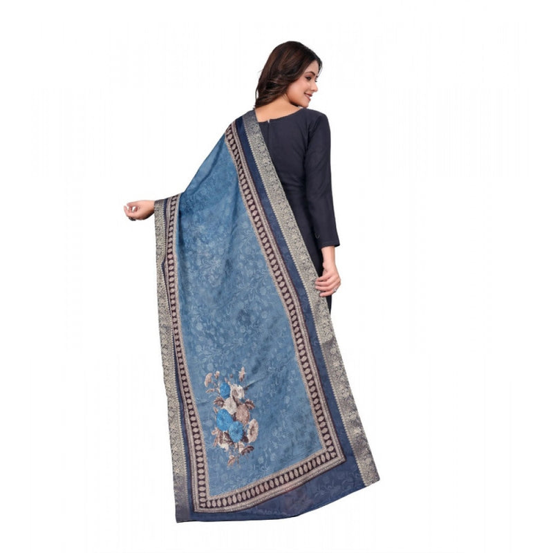 Mayawye Women's chanderi silk  Printed Dupatta (Navy Blue, Length: 2 Mtr)