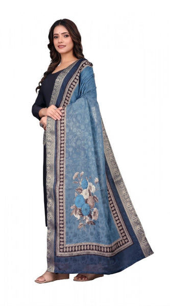 Mayawye Women's chanderi silk  Printed Dupatta (Navy Blue, Length: 2 Mtr)