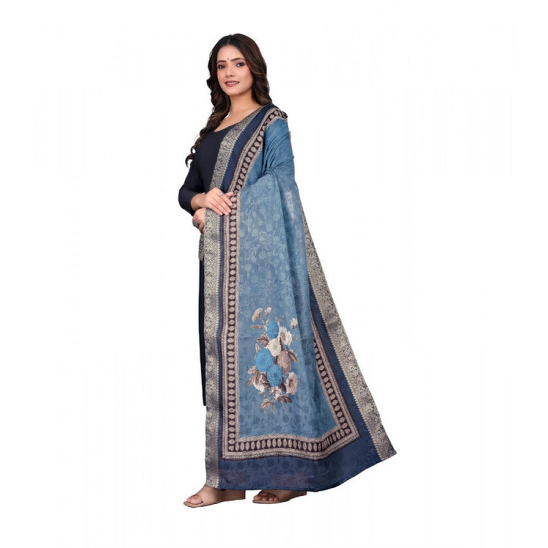 Mayawye Women's chanderi silk  Printed Dupatta (Navy Blue, Length: 2 Mtr)