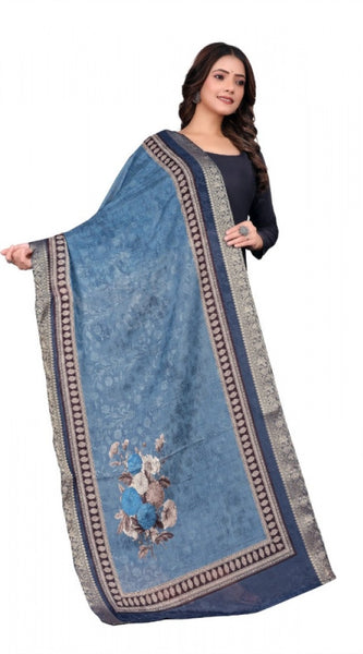Mayawye Women's chanderi silk  Printed Dupatta (Navy Blue, Length: 2 Mtr)
