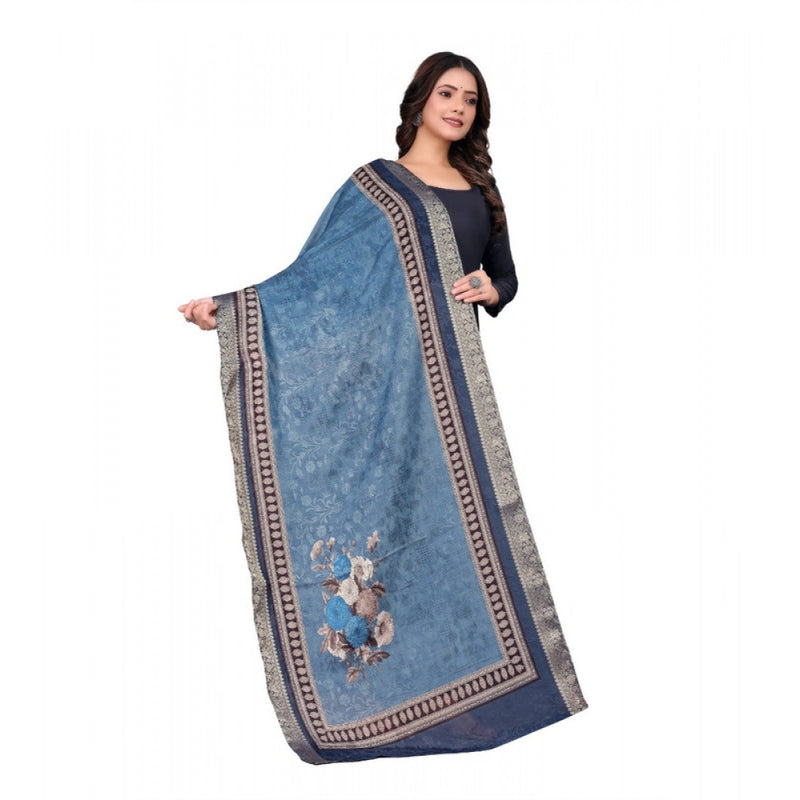 Mayawye Women's chanderi silk  Printed Dupatta (Navy Blue, Length: 2 Mtr)
