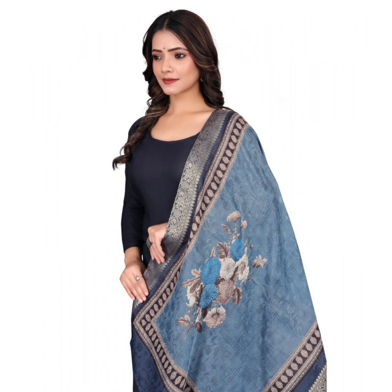 Mayawye Women's chanderi silk  Printed Dupatta (Navy Blue, Length: 2 Mtr)