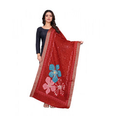 Mayawye Women's chanderi silk  Printed Dupatta (Red, Length: 2 Mtr)