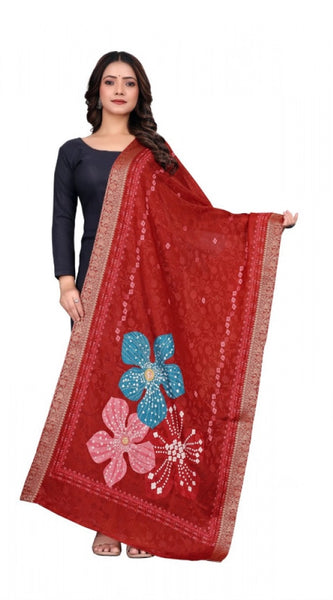 Mayawye Women's chanderi silk  Printed Dupatta (Red, Length: 2 Mtr)
