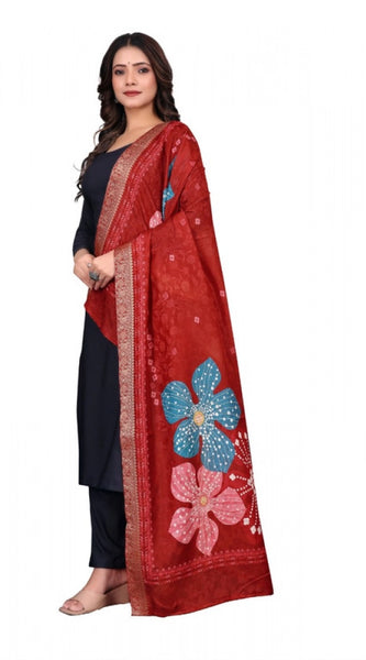 Mayawye Women's chanderi silk  Printed Dupatta (Red, Length: 2 Mtr)