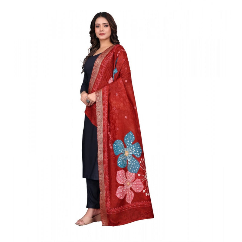 Mayawye Women's chanderi silk  Printed Dupatta (Red, Length: 2 Mtr)