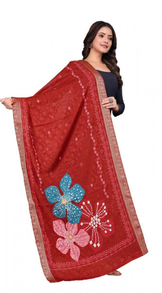 Mayawye Women's chanderi silk  Printed Dupatta (Red, Length: 2 Mtr)