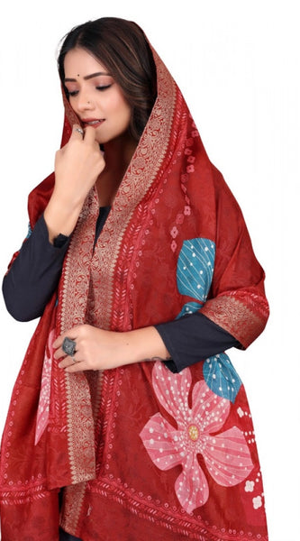 Mayawye Women's chanderi silk  Printed Dupatta (Red, Length: 2 Mtr)