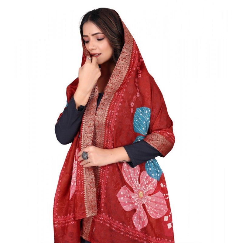 Mayawye Women's chanderi silk  Printed Dupatta (Red, Length: 2 Mtr)