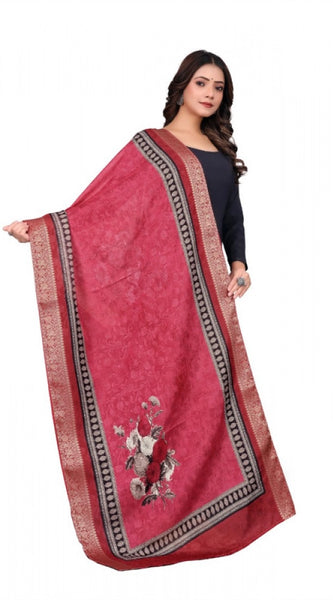 Mayawye Women's chanderi silk  Printed Dupatta (Red, Length: 2 Mtr)