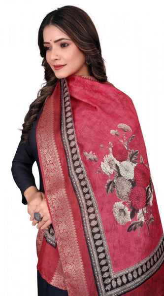 Mayawye Women's chanderi silk  Printed Dupatta (Red, Length: 2 Mtr)