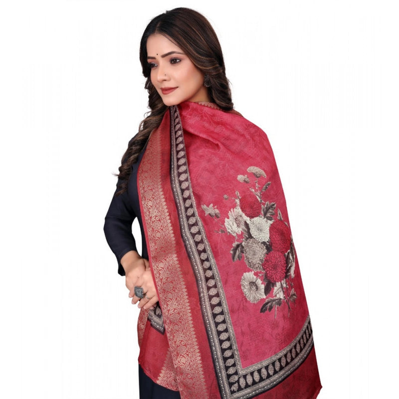 Mayawye Women's chanderi silk  Printed Dupatta (Red, Length: 2 Mtr)