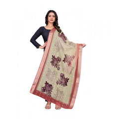Mayawye Women's chanderi silk  Printed Dupatta (Beige, Length: 2 Mtr)