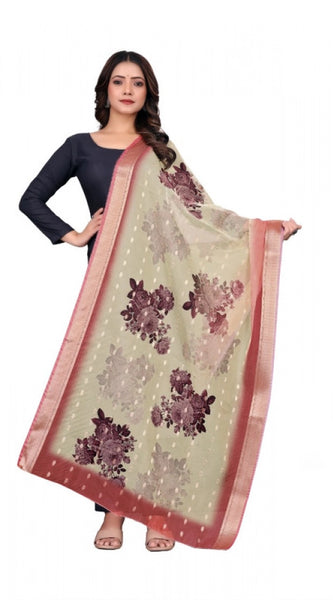 Mayawye Women's chanderi silk  Printed Dupatta (Beige, Length: 2 Mtr)