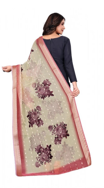 Mayawye Women's chanderi silk  Printed Dupatta (Beige, Length: 2 Mtr)