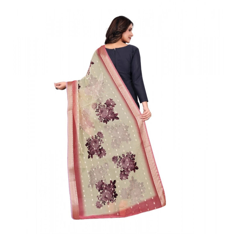 Mayawye Women's chanderi silk  Printed Dupatta (Beige, Length: 2 Mtr)