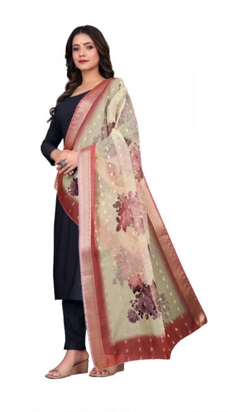 Mayawye Women's chanderi silk  Printed Dupatta (Beige, Length: 2 Mtr)