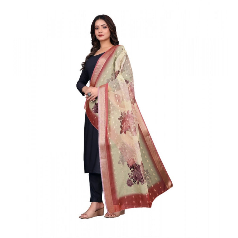 Mayawye Women's chanderi silk  Printed Dupatta (Beige, Length: 2 Mtr)
