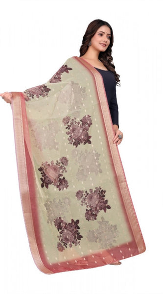Mayawye Women's chanderi silk  Printed Dupatta (Beige, Length: 2 Mtr)