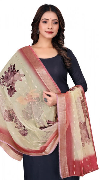 Mayawye Women's chanderi silk  Printed Dupatta (Beige, Length: 2 Mtr)