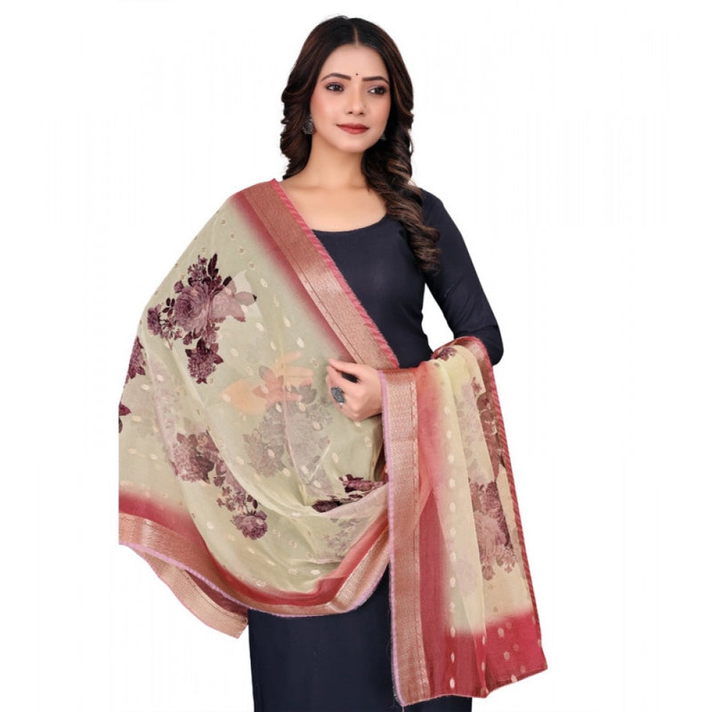 Mayawye Women's chanderi silk  Printed Dupatta (Beige, Length: 2 Mtr)