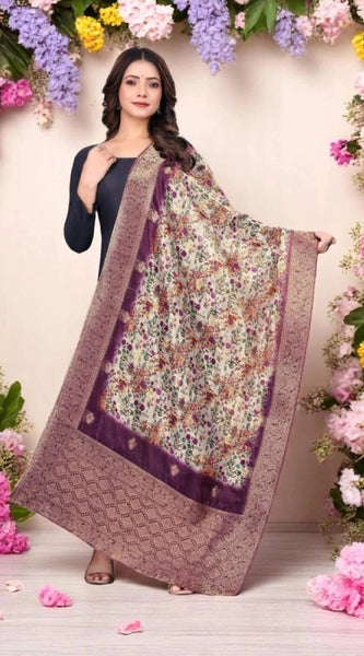 Mayawye Women's chanderi silk  Printed Dupatta (Magenta, Length: 2 Mtr)