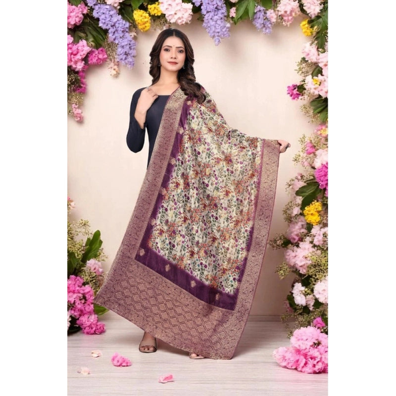 Mayawye Women's chanderi silk  Printed Dupatta (Magenta, Length: 2 Mtr)