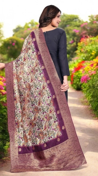 Mayawye Women's chanderi silk  Printed Dupatta (Magenta, Length: 2 Mtr)