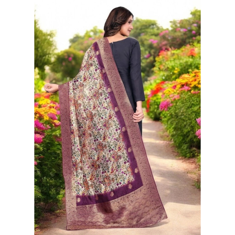 Mayawye Women's chanderi silk  Printed Dupatta (Magenta, Length: 2 Mtr)