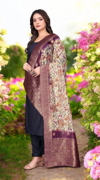 Mayawye Women's chanderi silk  Printed Dupatta (Magenta, Length: 2 Mtr)