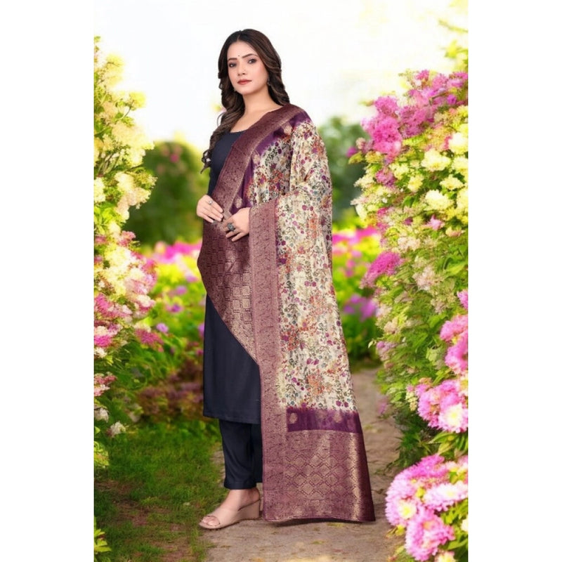 Mayawye Women's chanderi silk  Printed Dupatta (Magenta, Length: 2 Mtr)