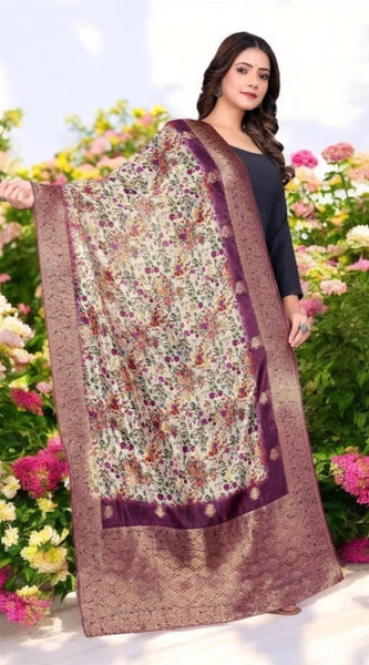 Mayawye Women's chanderi silk  Printed Dupatta (Magenta, Length: 2 Mtr)